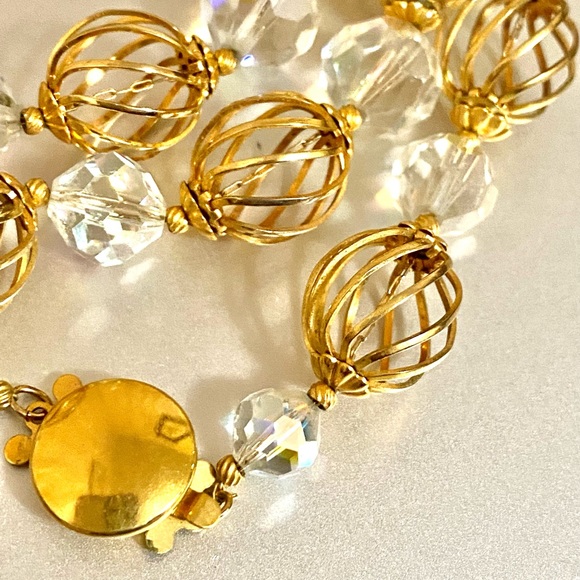 Vintage Crystal Gold Plated Beads Necklace Aurora Borealis Faceted Crystal Bead - Picture 5 of 12